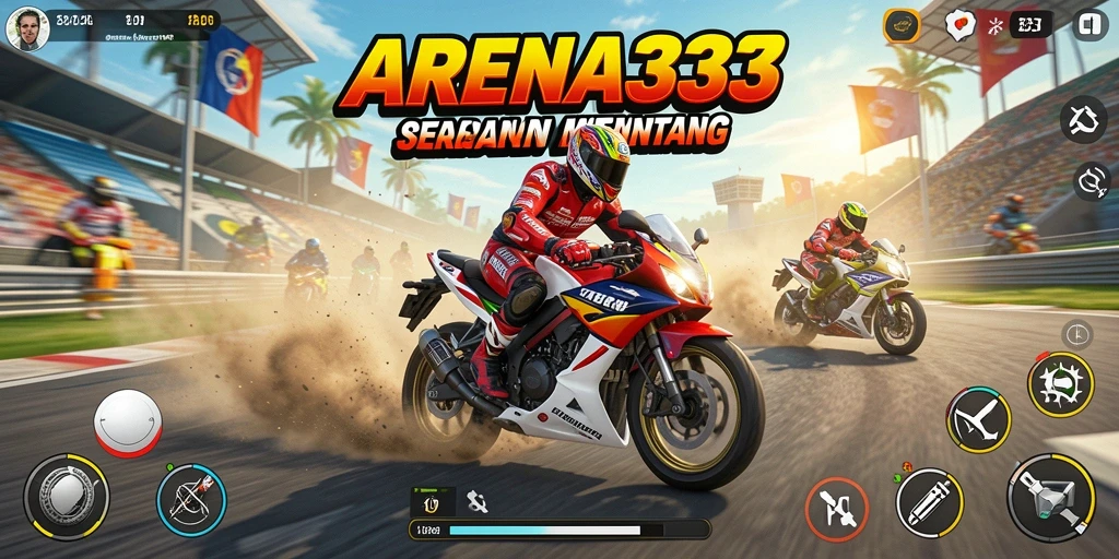 Gambaran gameplay balapan motor yang mendebarkan di ARENA333.