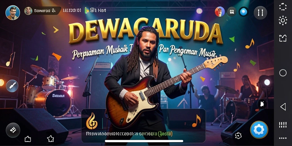 Tampilan gameplay DEWAGARUDA yang penuh warna dan interaktif.