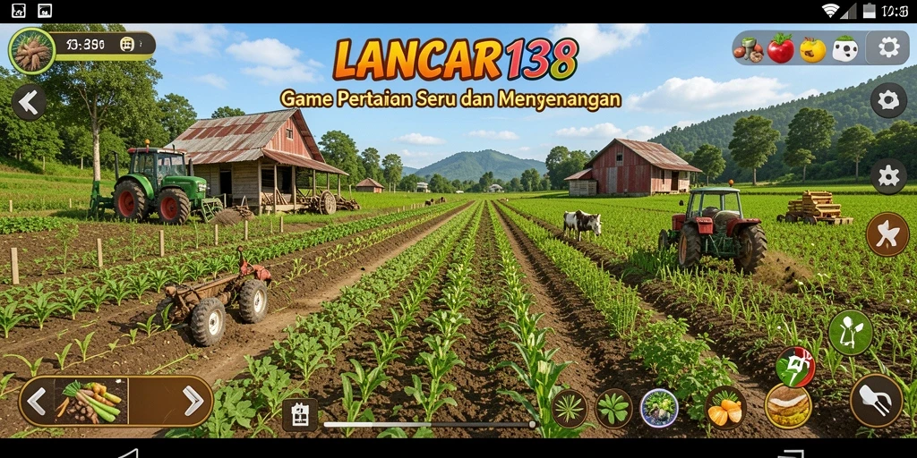 Tampilan gameplay LANCAR138 yang menampilkan suasana pertanian yang hidup.