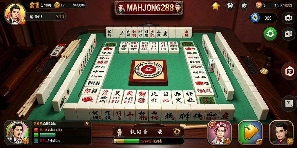 Screenshot dari gameplay intensif MAHJONG288 dengan elemen Mahjong yang menarik.
