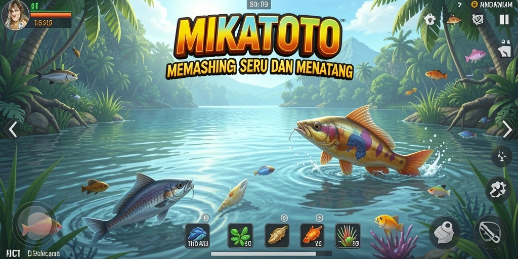 Screenshot gameplay MIKATOTO menampilkan aktivitas memancing yang seru dan menantang.