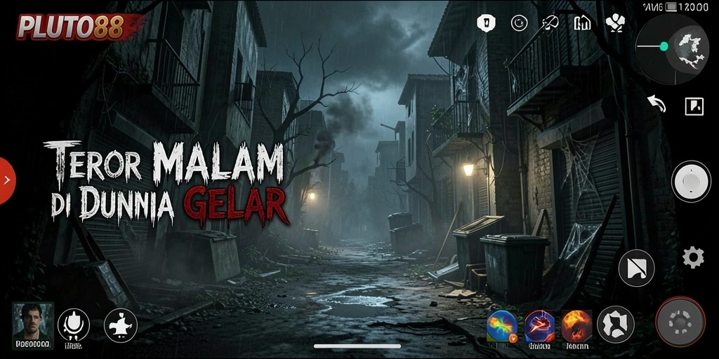 Tampilan gameplay menegangkan di <strong>PLUTO88</strong> yang menghadirkan suasana horor.