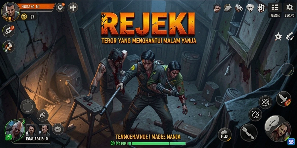 Tampilan gameplay menegangkan dari REJEKI dengan elemen horror yang kental.