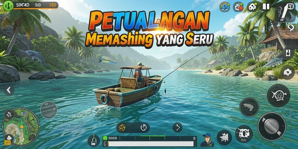 Tampilan gameplay SINTE4D yang menakjubkan saat memancing ikan.