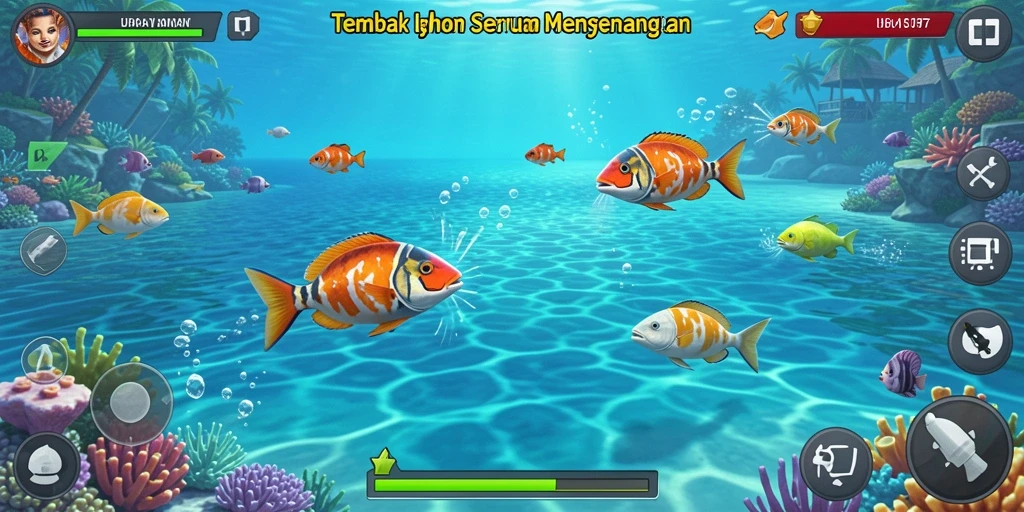 Tampilan gameplay UH77 yang menampilkan aksi Tembak Ikan yang seru.